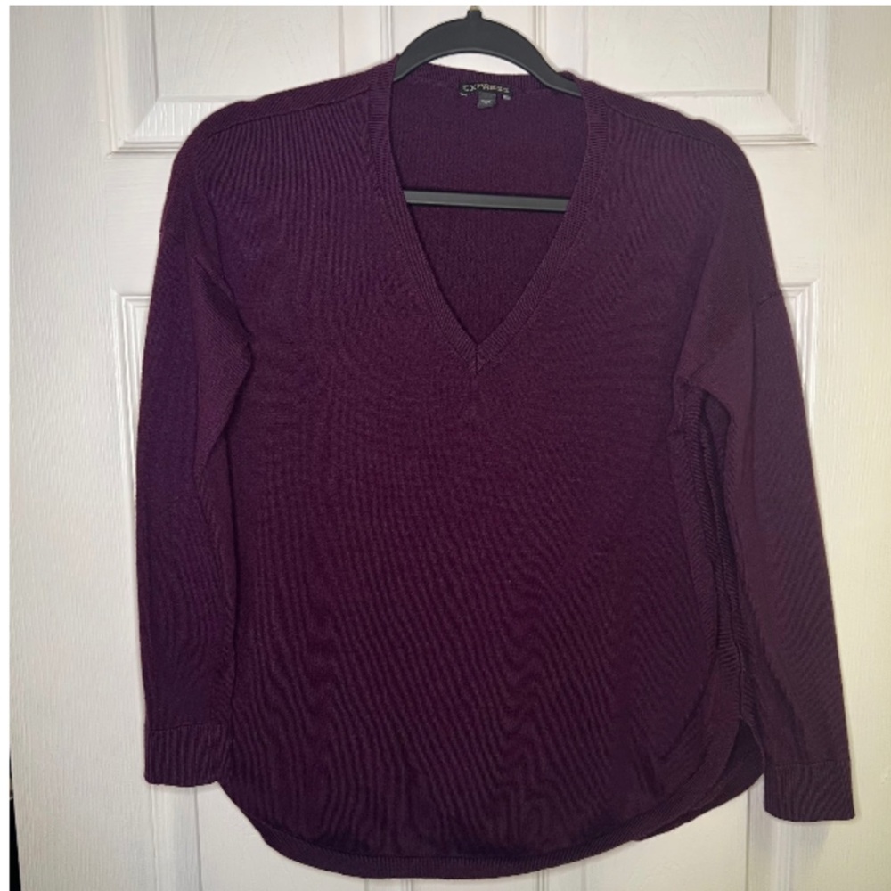 Express V-Neck Oversized Sweater | Purple long sleeve lightweight | XS